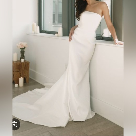 Justin Alexander Celeste Gown with French Bustle - Picture 2 of 5